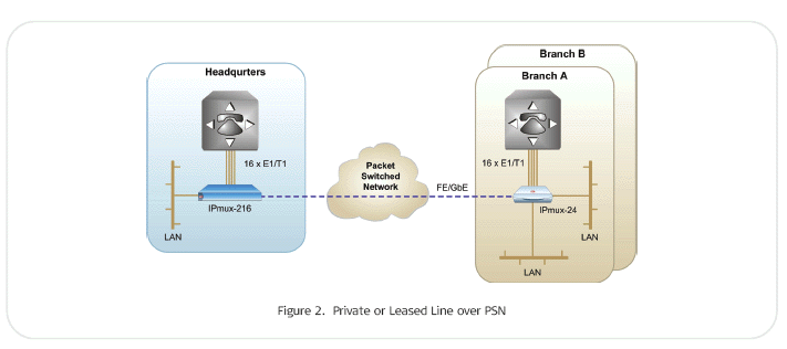 RAD IPmux-216 TDM Pseudowire Access Gateway in a Private or Leased Line over PSN application