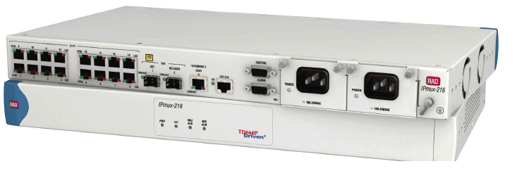 IPmux-216 TDM Pseudowire Access Gateway, Two popular models are IPMUX-216/AC/16T1/UTP/UTP/UTP,  IPMUX-216/ACR/16T1/NULL/UTP/UTP.