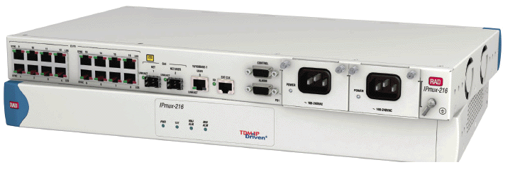 IPmux-216 TDM Pseudowire Access Gateway, Two popular models are IPMUX-216/AC/16T1/UTP/UTP/UTP, IPMUX-216/ACR/16T1/NULL/UTP/UTP.